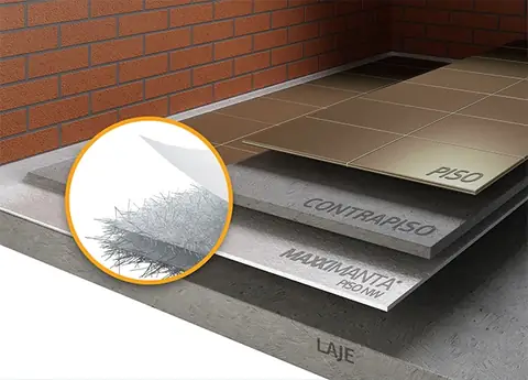 Camadas de piso com Maxximanta Piso NW entre laje e contrapiso