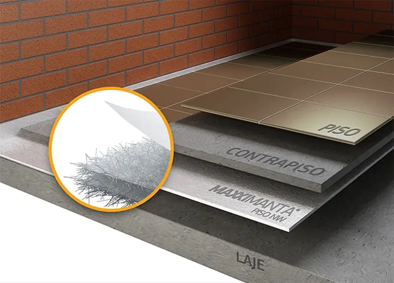 Camadas de piso com Maxximanta Piso NW entre laje e contrapiso